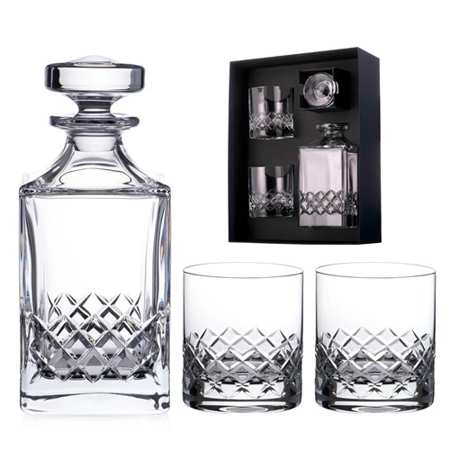 Diamante Grosvenor Crystal Whiskey Decanter Set – 3 Pieces